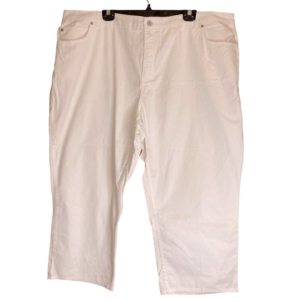 Women's Plus 26W Lands End White Denim Pants High Rise Straight Leg Cropped